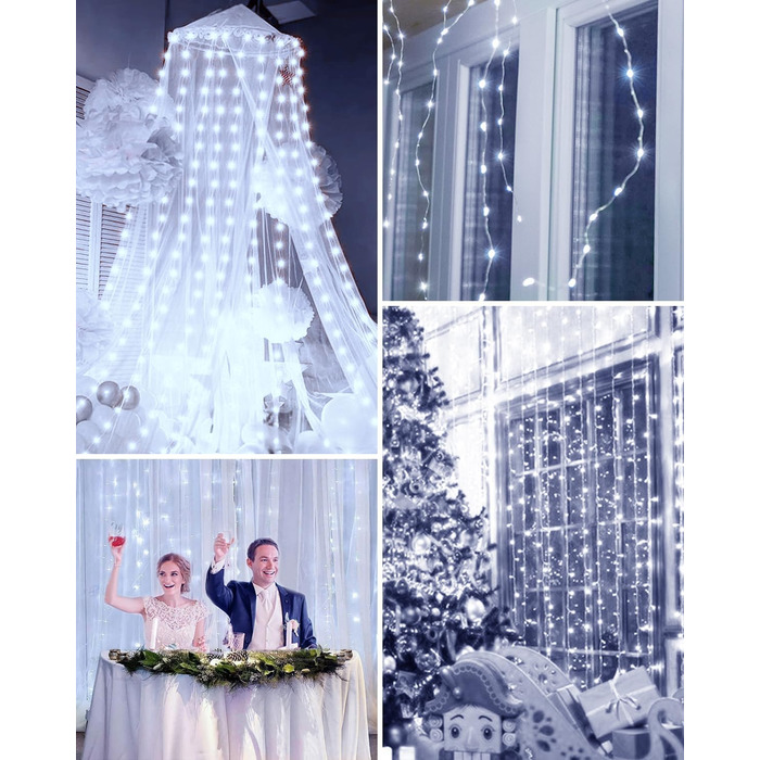 Ламповий фонтан 3x3м, 300 LED, USB, 8 режимів, пульт, IP65, для декору, свята, вечірки, тепле світло, мідний дріт