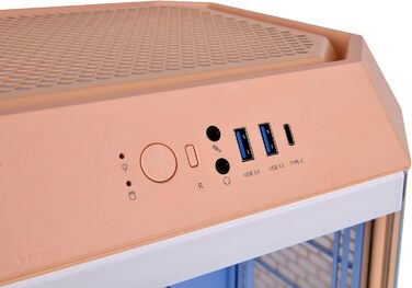 Thermaltake The Tower 300 Bumblebee: Корпус ПК Micro Tower (Micro-ATX/mini-ITX) з вертикальним дизайном, 3x Tempered Glass, 2x140mm PWM вентилятори, підтримка радіатора до 420mm, опціональний комплект для встановлення (Peach Fuzz)