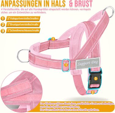 Нашийник для собак Eyein: м'який, з 2 застібками, світловідбиваючий, для великих та середніх собак, рожевий (L)