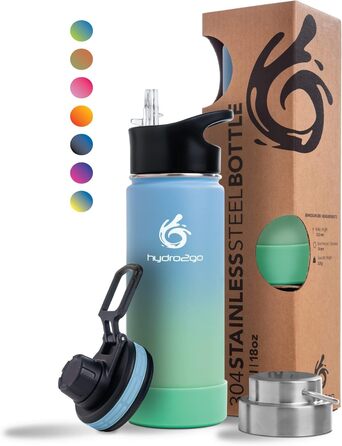 Фляга термос Hydro2Go з нержавіючої сталі 530 мл, 3 кришки, BPA-free, зберігає тепло 12 год, холод 24 год
