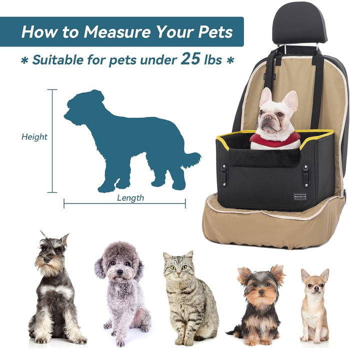Автокрісло для собак Petsfit - чорне, з кріпленням для безпечного транспортування