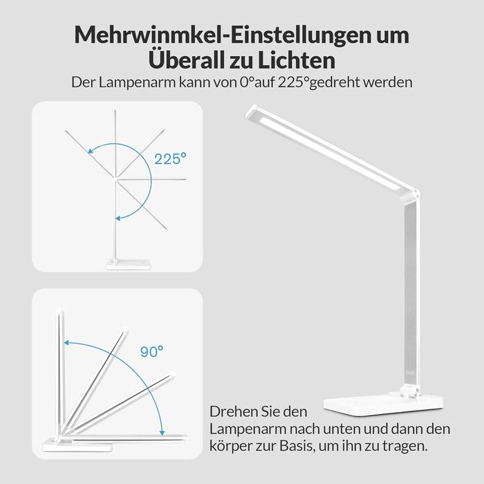 LED лампа настільна диммерна, 5 кольорів та 3 рівні яскравості, для читання, дітей, офісу, USB-порт, чорна (MT-856)