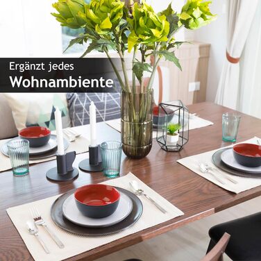 MIAMIO Сервіз для 6 осіб з 30 частин з кераміки, сервіз з тарілок, мисок, чашок та супових тарілок, колекція Le Papillon (Червоний)