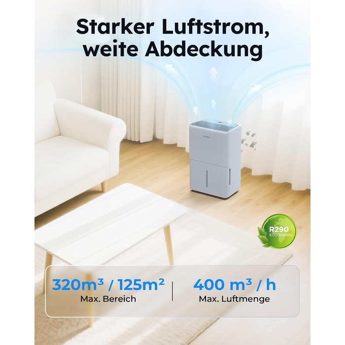 Електричний осушувач повітря 50L/24H для підвалу та приміщень до 125 м², з таймером, шлангом та фільтром, гарантія 10 років Gar
