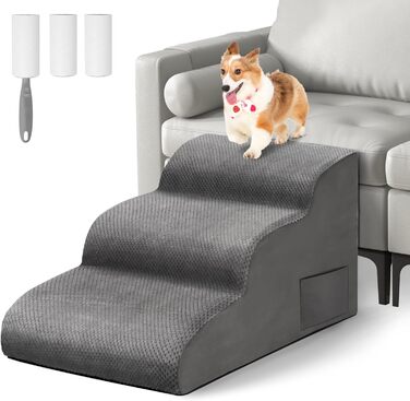 Сходи для собак маленьких порід Otauoaea: 3 сходи, антиковзаюча поверхня, для софи та ліжка, знімний чохол, сірий колір