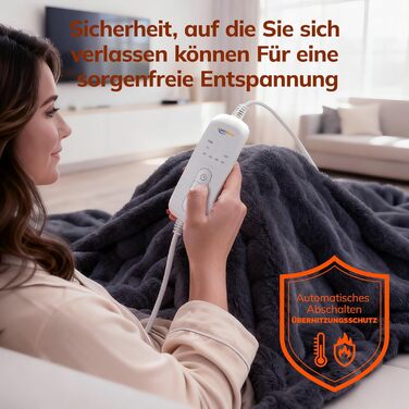 Електрична ковдра Keenstone з 9 рівнями нагріву, автоматичним вимкненням, машинне прання, антрацитовий колір