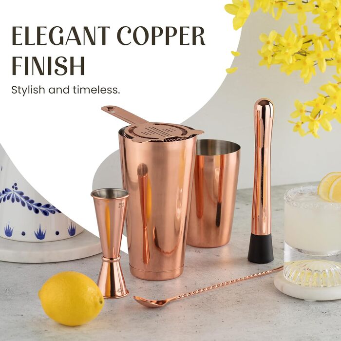 Набір для приготування коктейлів Mixology & Craft Cocktail Shaker Set, 11 предметів, для дому, аксесуари для бару, мідь