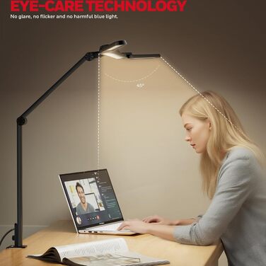 LED лампа Honeywell HJ3 для робочого столу з кріпленням, для архітекторів, офісу та дому. 4 режими, регулювання яскравості, завдання, верстак.