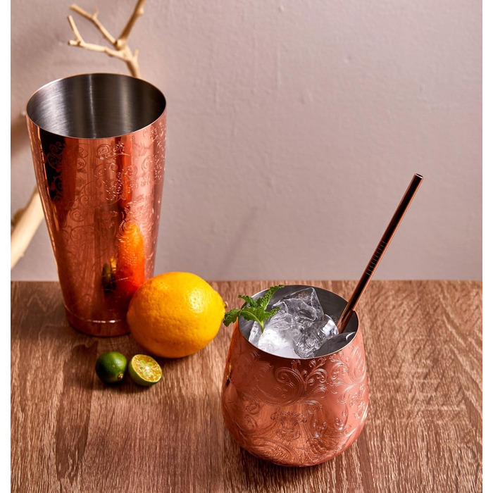 Sky Fish Cocktail Shaker Set, Etched Copper Cocktail Shaker Kit in Gift Box 7-Piece Set, Hand Wash, (Copper)