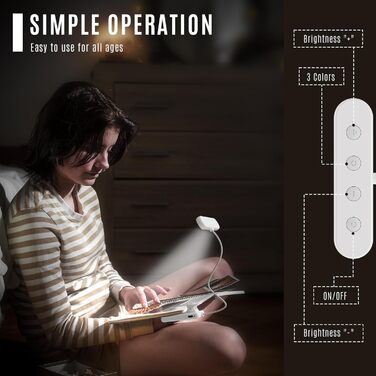 Ліхтар для читання LQWELL на шию, LED, 3 кольори/яскравість, гнучкий, акумуляторний, для читання, в'язання, рукоділля (білий, прямокутний - 3 шт)