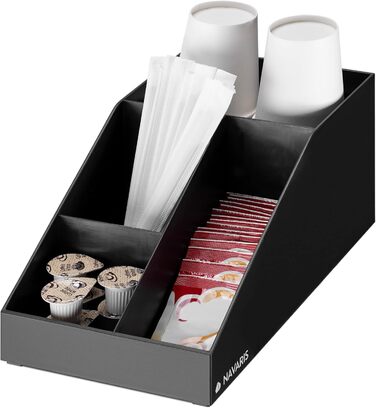 Navaris Coffee Dispenser Organizer - Accessory Storage - Coffee Bar for sugar, milk, napkins, capsules - Coffee Station with 7 Compartments (4 compartments, Black)