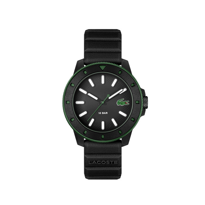 Годинник Lacoste 12.12 Scuba чоловічий кварцовий з силіконовим ремінцем (чорний)