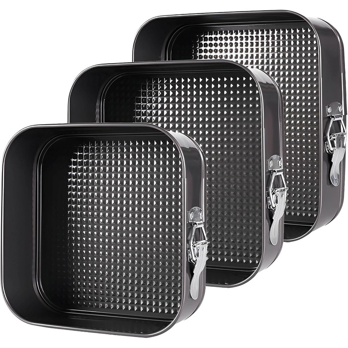 Набір форм для випікання тортів та кексів, квадратні, чорні, металеві, знімний дно, антипригарне покриття