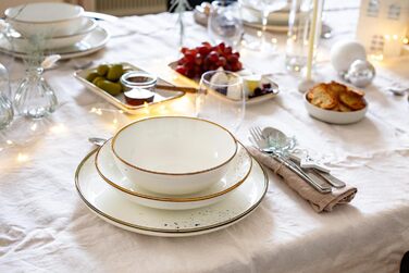 MÄSER Pintar Series, high-quality dining tableware set for 4 people, 16-piece combination service with light glaze, visual brown speckles, and a fine edge in a vintage handmade look, porcelain tableware set brown