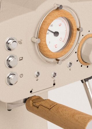 CREATE / THERA MATT RETRO/Espressomaschine Cremeweiß Matt und Holz/Semi-automatic, with a 15 bar pressure pump and 1100W, 1.25L water tank, for ground coffee, 55 mm. ESE- Pads (Sand Matt - Wood)