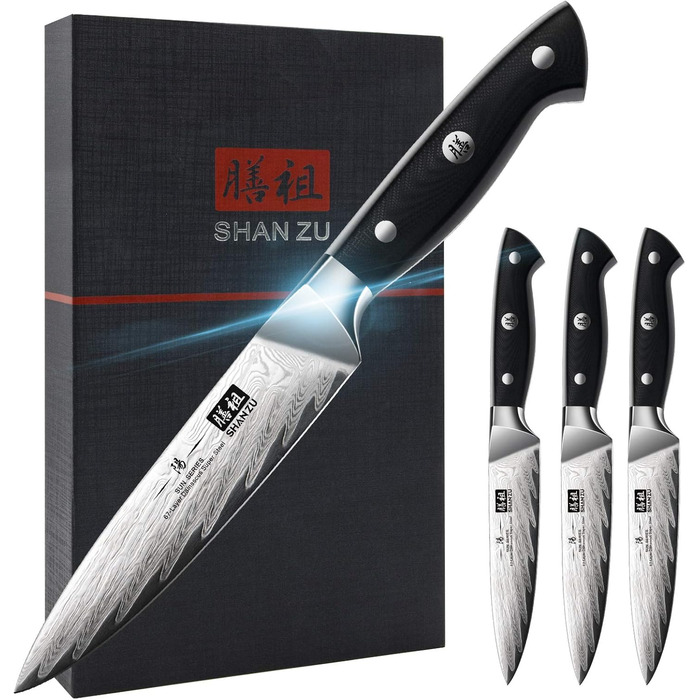 Японський кухонний ніж SHAN ZU Damast, 67-шарів, з нержавіючої сталі AUS10, професійний шеф-ніж з ручкою G10, подарункова коробка (набір столових ножів на 4 персони)