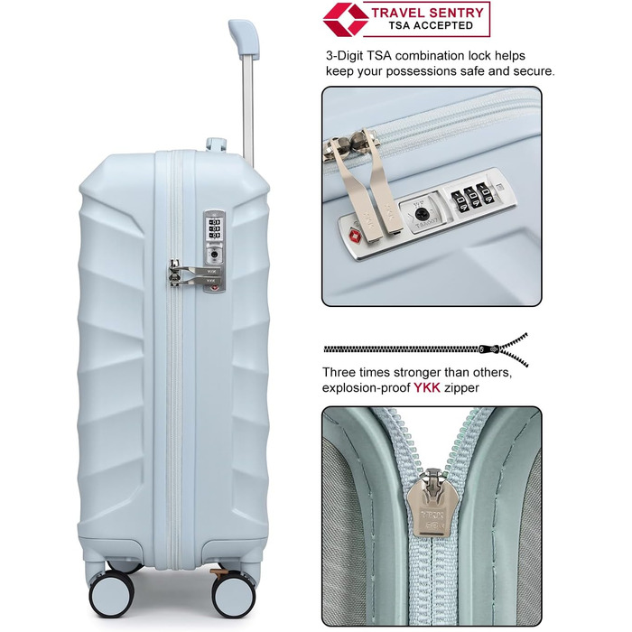 Набір валіз Sea Choice 5 в 1 з ABS-пластику: велика місткість, TSA-замок, ручна поклажа. Включає: валіза-тележка, сумка для подорожей, косметичка. Колір: м'ятно-зелений