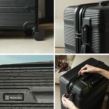 Набір валіз NUMADA Upfly T10 ABS (4 шт.): ручна валіза 55x40x20 см, середня 60 л, велика 78 л + косметичка. Міцний та надійний багаж.