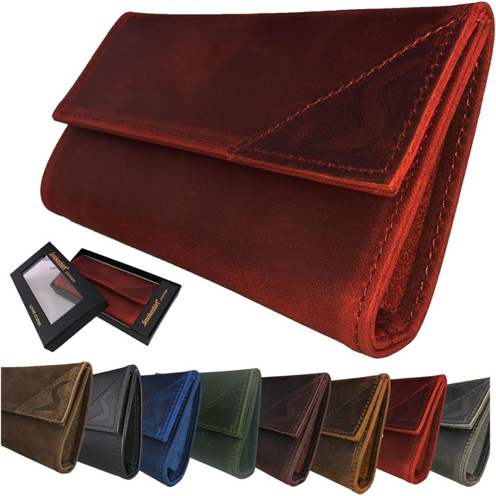 Leather Tobacco Pouch - Premium Quality Tobacco Bag - Professional smokeshirt Single or Double Sheet Pocket Rolling Pouch for Women and Men (Vintage Red)