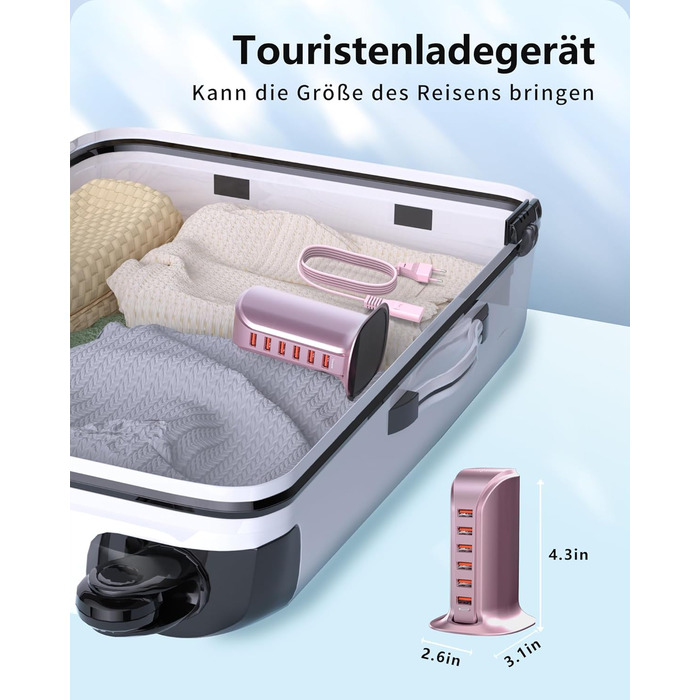 Зарядний пристрій USB багатопортовий 6 портів 25W/50W для iPhone, Samsung, LG, Huawei (Чорний/Рожевий)