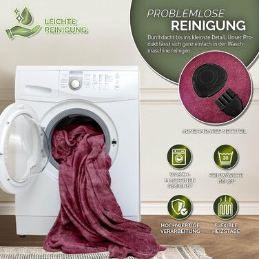 Електрична гріюча ковдра Sinnlein® з автоматичним вимкненням 160 x 120 см | 9 температурних режимів | Ковдра для ліжка, дивана | З таймером та цифровим дисплеєм, винного кольору