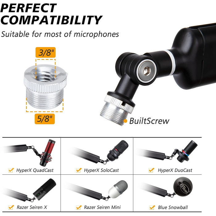 Тримач для мікрофона SUNMON для HyperX QuadCast та інших моделей, регульований, з адаптером 3/8' - 5/8'