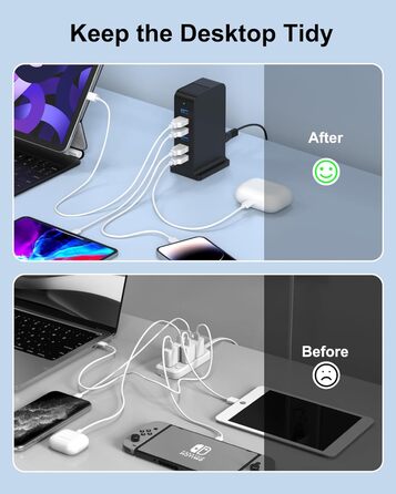 Зарядний пристрій USB мережевий 6 портів 25W для iPhone, Samsung, LG, Huawei та інших пристроїв (Чорний)