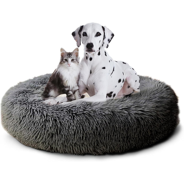 Кругле ліжко для собак та котів Caliyo, середнього розміру, 70 см (100 см), темно-сірий, плюшеве, миється, можна сушити в сушильній машині