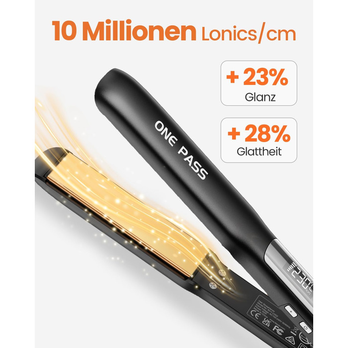Випрямляч для волосся з титановими пластинами, іонізація, швидкий нагрів 20s, LCD-дисплей, універсальна напруга, 2-в-1 (Noir)