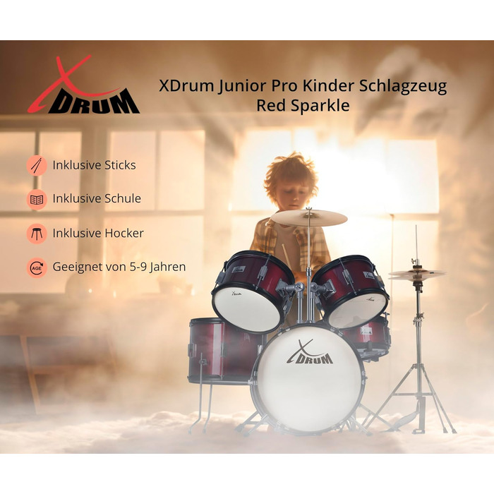 XDrum Junior Pro Kinder барабанний набір Red - для дітей 5-9 років, з аксесуарами та навчальним посібником