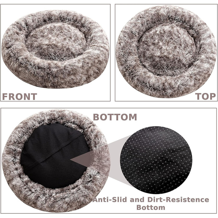 Крісло-гніздо для собак XXXL, кругле, знімний, пральний чохол, анти-тривожне, штучне хутро, м'яке, зручне, пухнасте ліжко для домашніх тварин (115 см, коричневе)