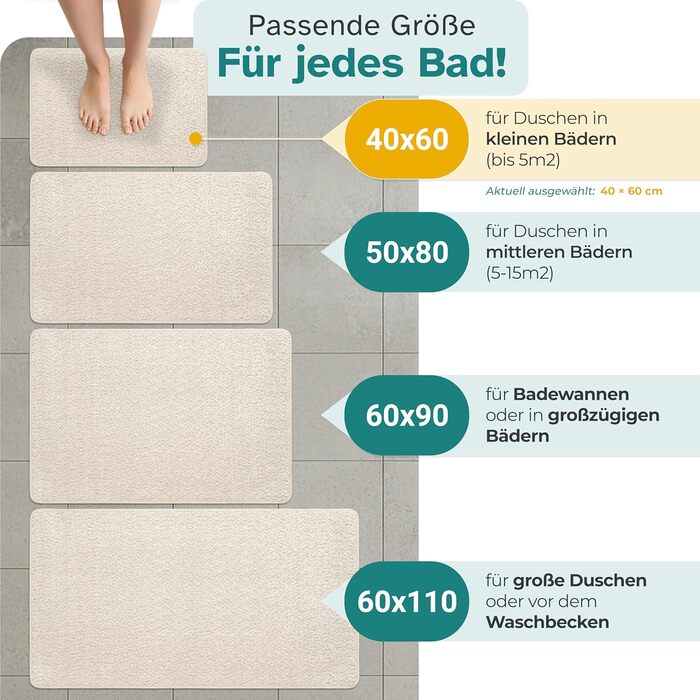 Гігроскопічний килимок для ванної кімнати Beige, протиковзкий та придатний для прання, 40x60 см, бежевий
