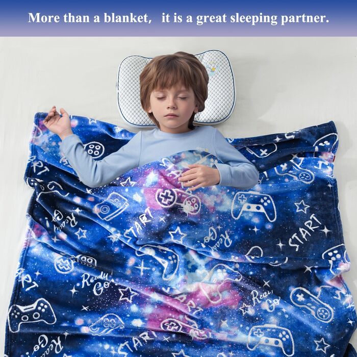 Плед-іграшка з принтом геймпада, що світиться в темряві, 127x150 см, сірий (з блакитними елементами)