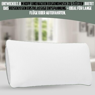 HERZtal Travel Pillow – Ergonomic Neck Support Pillow for Travel, Compact and Comfortable Pillow for Airplane, Car, and Office – Includes Carrying Bag