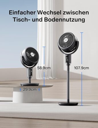 Вентилятор PELONIS з пультом керування: тихий, 9 швидкостей, таймер 9 годин, регульована висота, осциляція 135°/100°, енергозберігаючий для спальні/вітальні