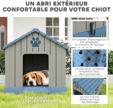 Будка для собак PawHut Outdoor з водонепроникного поліпропілену, вентильована, легка у збірці, сірого кольору