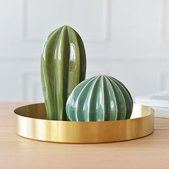 Round Stainless Steel Serving Tray, Gold Jewelry and Makeup Organizer/Candle Tray Gold (14 cm)
