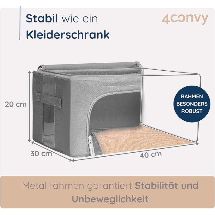 Органайзер для одягу 4CONVY: коробка для зберігання з блискавкою та металевим каркасом (3x24L, темно-сірий) - покращений матеріал 2024