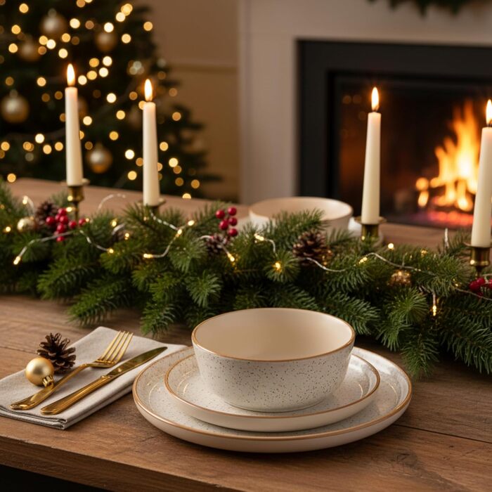 Набір посуду SÄNGER Rio Creme 30 предметів: тарілки, чашки, миски, для 6 осіб, з кераміки, стійкий до подряпин, підходить для миття в посудомийній машині та використання в мікрохвильовій печі