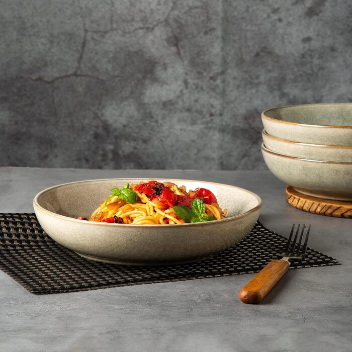 GBhome Набір глибоких тарілок з кераміки 22см (6 шт.) - для супу, пасти, салату. Стійкі до подряпин, придатні для миття в посудомийній машині та мікрохвильовій печі. Колір: Salbei (шавлія)