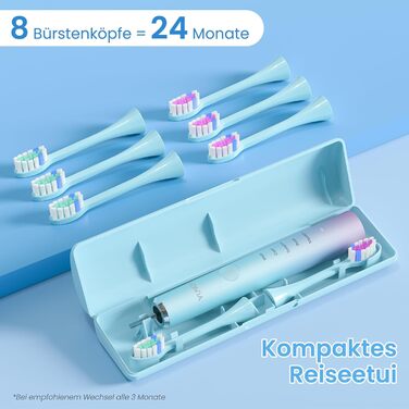 Електрична зубна щітка YUNCHI C2 з 40000 VPM, звукова щітка для дорослих, зарядка USB-C, 55 днів роботи від акумулятора, 5 режимів чищення, таймер 2 хвилини, 8 насадок, дорожній футляр, чорний (Ycyc-y7 Blue)