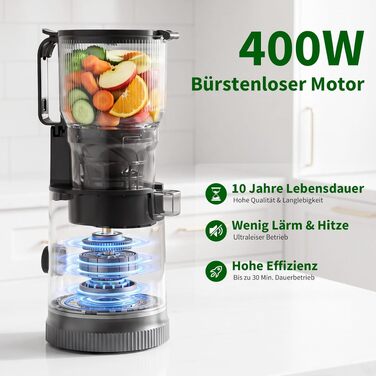Шнекова соковижималка Entsafter Slow Juicer SJ-065, 400 Вт, XL-завантажувач 152 мм, Titanium Gray