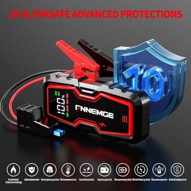 Портативний акумулятор для авто Jump Starter 6000A, 12V, з LED-ліхтариком та HD-екраном