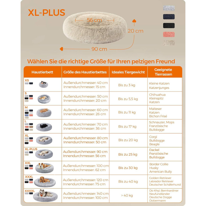 Кругле ліжко для собак та котів Feandrea з м'яким плюшем, діаметр 60 см, знімний наповнювач, Ombré-Сірий/Хакі