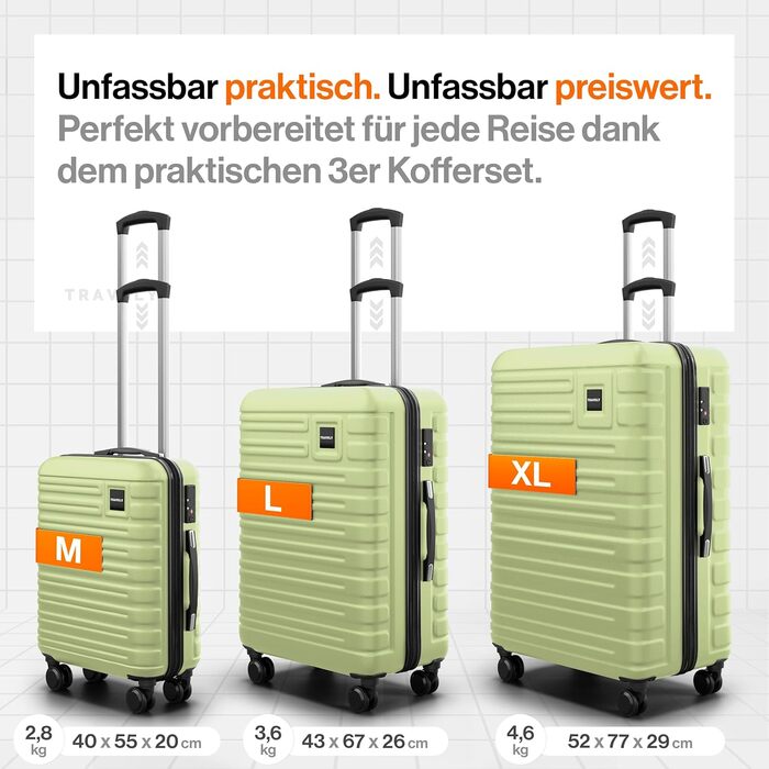 Набір валіз Travely з полікарбонату (77см, 67см, ручна поклажа) з TSA замком та плавними колесами