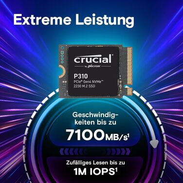 SSD Crucial P310 1TB M.2 2230 PCIe Gen4 NVMe - до 7100 МБ/с, сумісний зі Steam Deck, ASUS ROG Ally, MSI Claw та Microsoft Surface