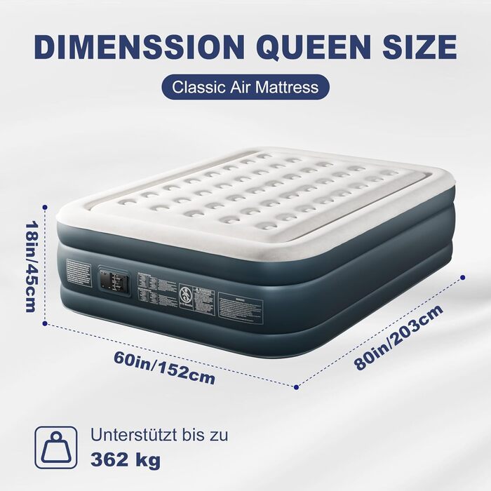 Надувний матрац LEADZM для двох осіб з електронасосом, 203x152x46 см, сірий. Самороздувний, флок + PVC, до 295 кг