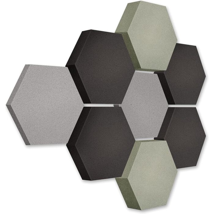 Акустичні панелі platino24 Edition LOFT 3D (8 шт), Ø 300мм, звукопоглинаючі плити Basotect для стін та стелі (2x Платина, 4x Антрацит, 2x Бетон)