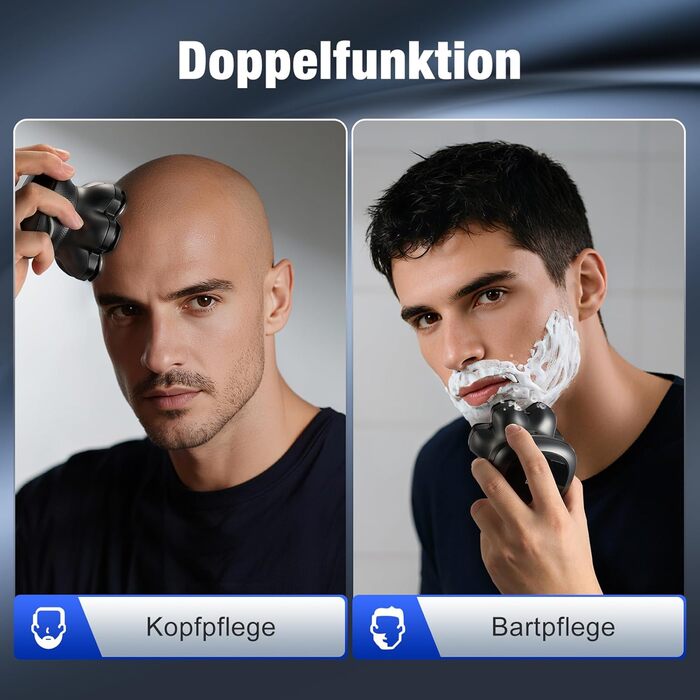 Електрична бритва для гоління голови Glatzen 7D Bold – професійна бритва для лисих, водонепроникна, з акумулятором Type-C, 2 режими, синя