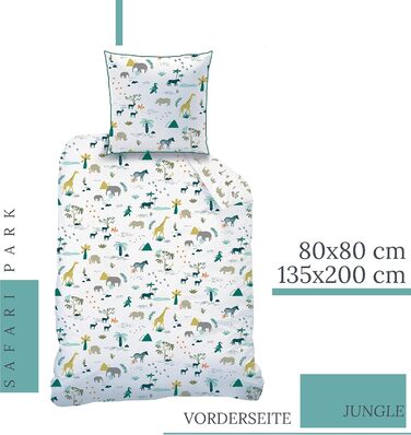 Комплект постільної білизни для дитячого ліжка 135x200, з принтом тварин, Сафарі, Зоо, для хлопчиків та дівчаток, 100% бавовна, наволочка 80x80 + простирадло 135x200 см